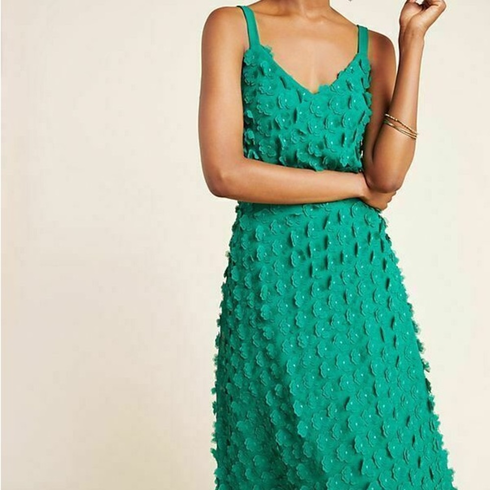 Eva Franco Dress Flower Appliqués Green